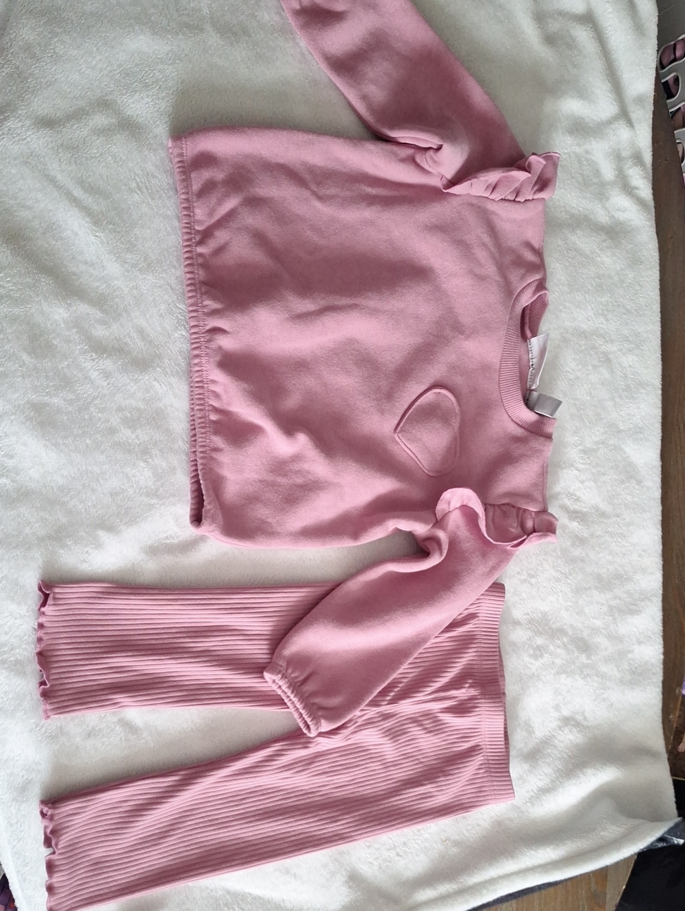 The Children's Place Pink Ruffle-Shoulder Crew & Ribbed Scoop Leggings Set